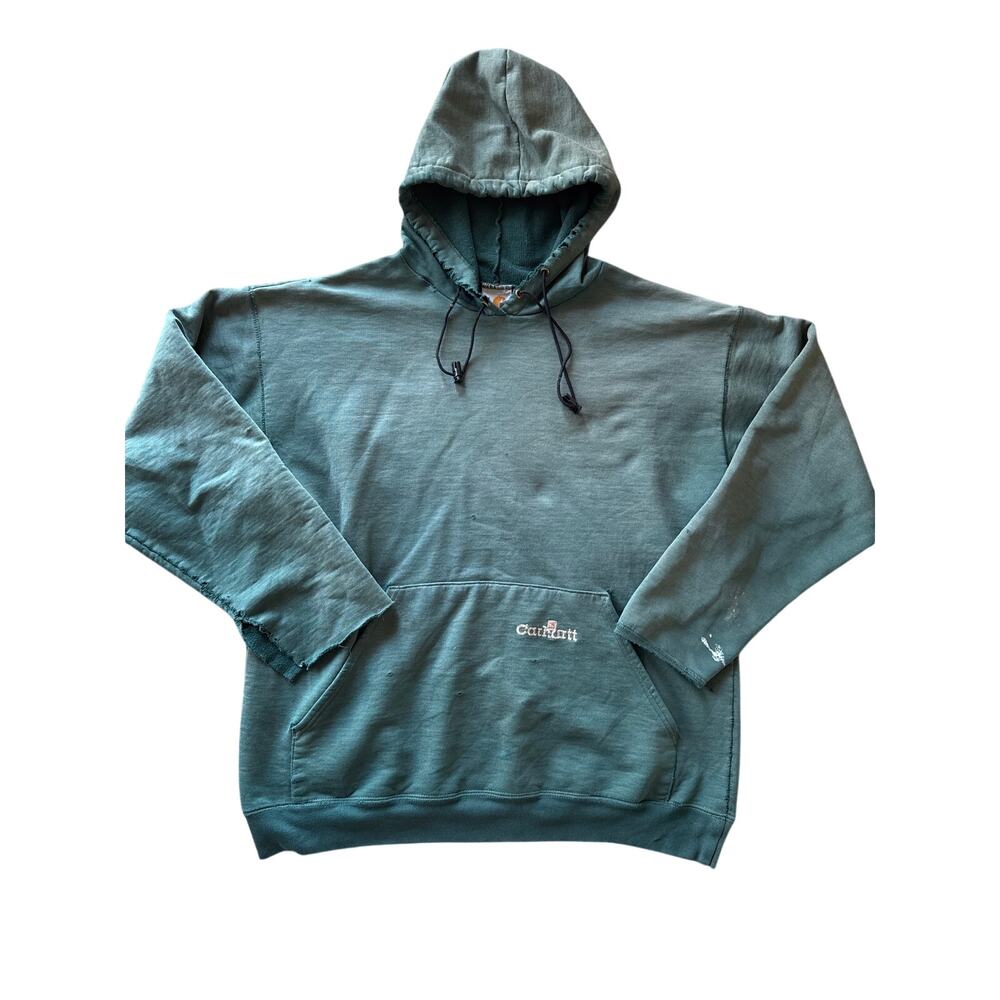 Vintage 90’s Carhartt Smoked Green Hoodie Large Distressed Chopped Fader